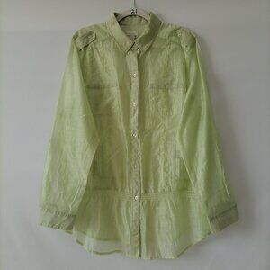 Chico's Green See Thru Pockets Long Sleeve Roll Tab Button-Up Top Size 3 US XL